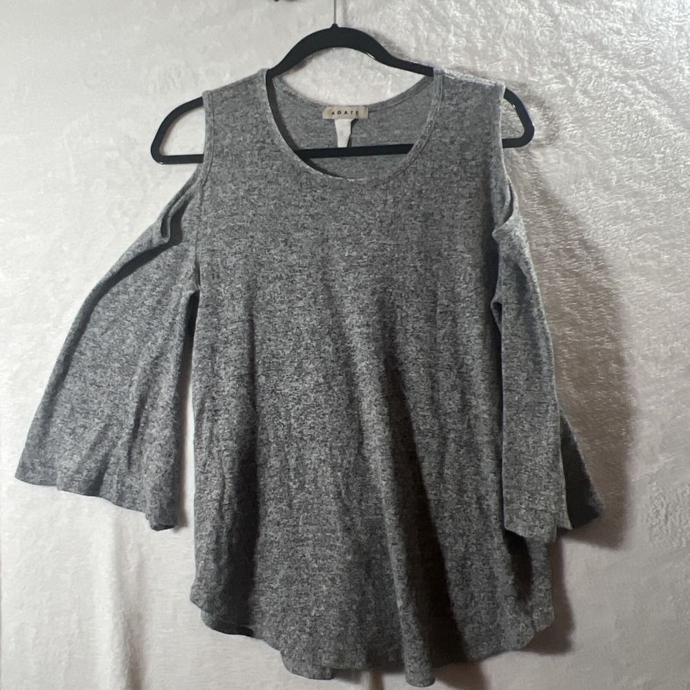 Agate Womens Grey Cold Shoulder Top With Bell Sleeve(0475-0133)